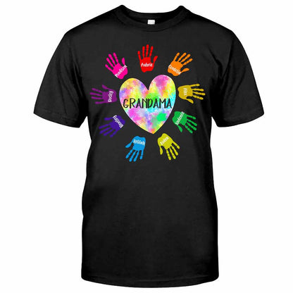 Grandma And Grandkids Heart Colorful Hands Personalized T-shirt And Hoodie 092021