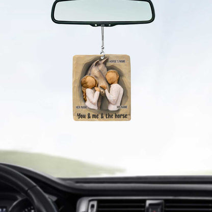 You & Me & The Horse - Personalized Couple Horse Car Ornament (Printed On Both Sides)