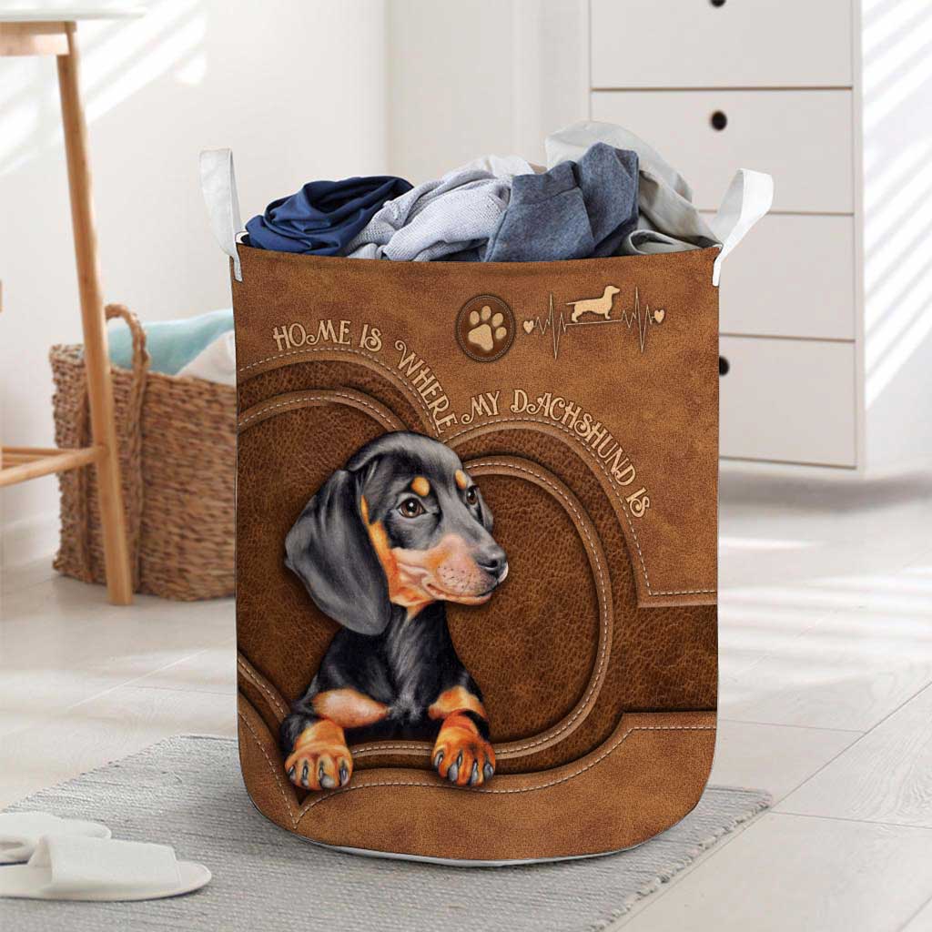 Dog - Dachshund Leather Pattern Print Laundry Basket