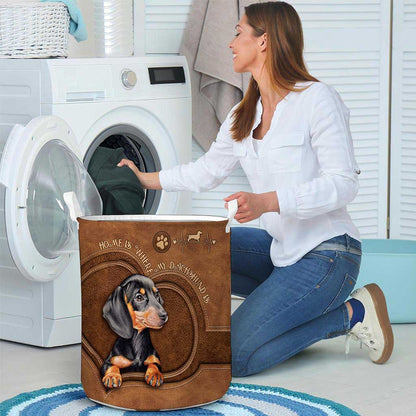 Dog - Dachshund Leather Pattern Print Laundry Basket