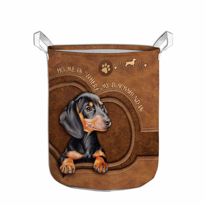 Dog - Dachshund Leather Pattern Print Laundry Basket