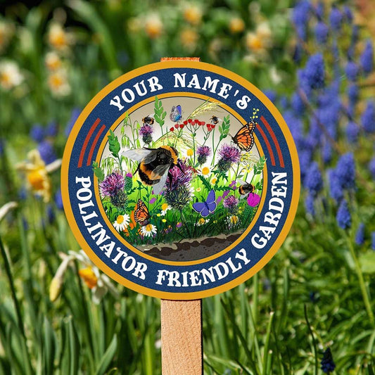 Pollinator Friendly Garden Personalized Round Metal Sign