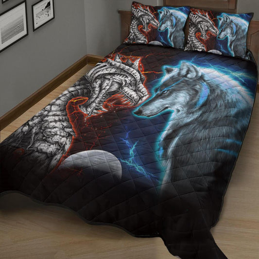 Heart Of A Wolf Soul Of A Dragon Quilt Bed Set