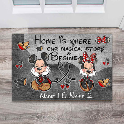 Home Is Where Our Magical Story Begins Mouse Ears Couple - Personalized Doormat