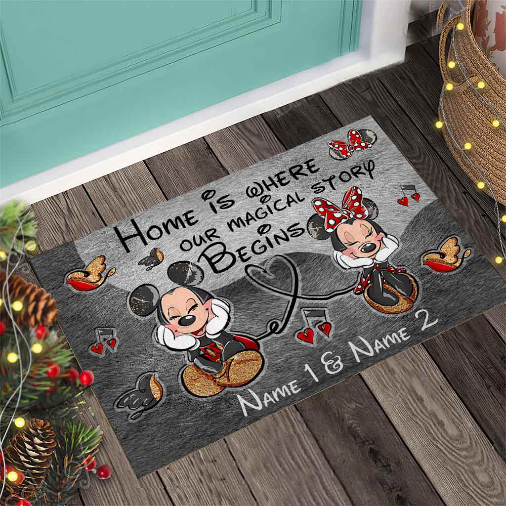 Home Is Where Our Magical Story Begins Mouse Ears Couple - Personalized Doormat