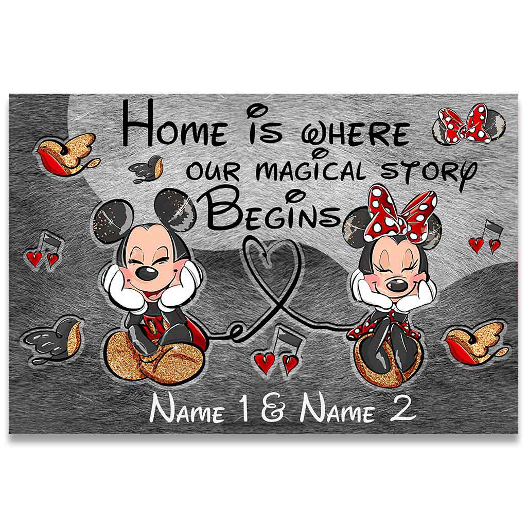 Home Is Where Our Magical Story Begins Mouse Ears Couple - Personalized Doormat