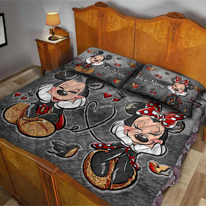 You And Me Mouse Ears Couple - Personalized Quilt Set