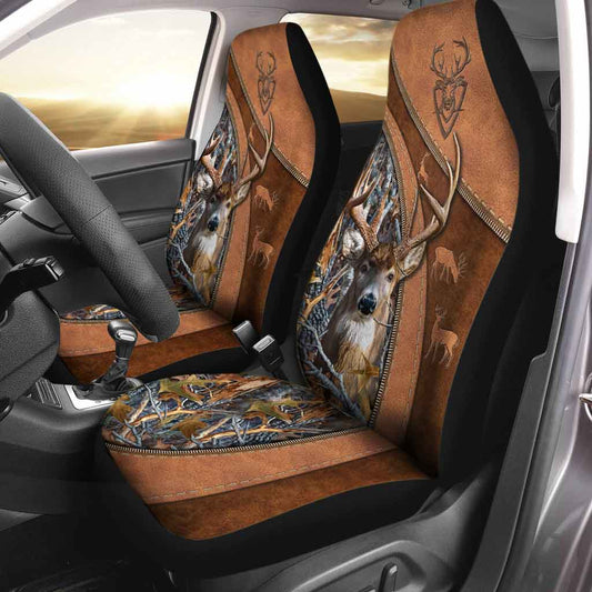 Deer Hunting - Seat Covers With Leather Pattern Print