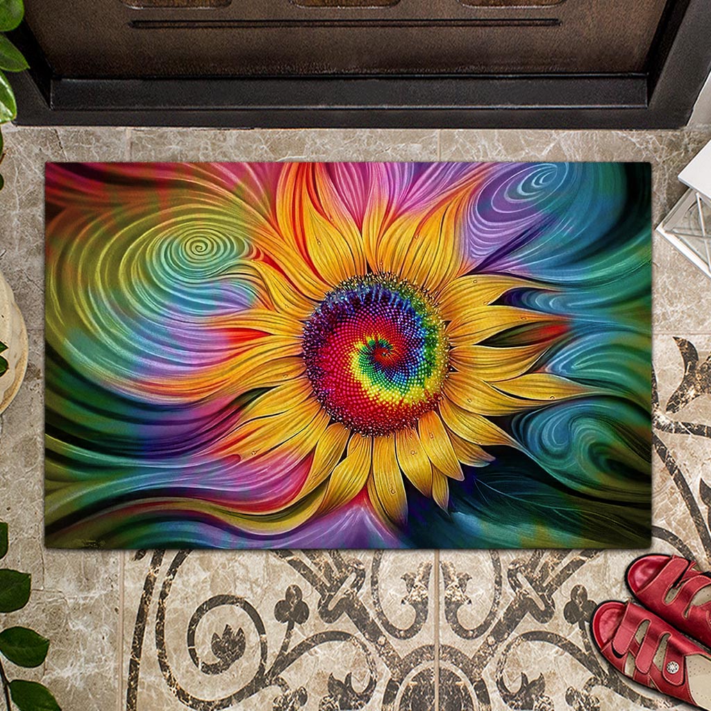 Tie Dye Sunflower Hippie Doormat