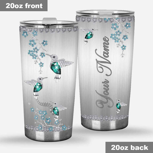 Green Hummingbirds - Personalized Tumbler With Metal Pattern Print 112021