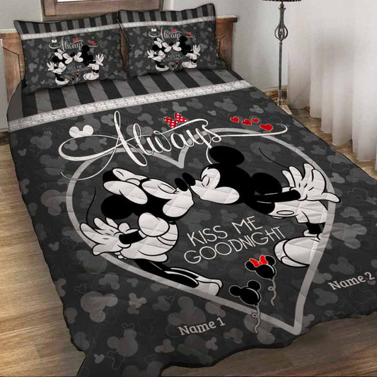 Always Kiss Me Goodnight - Personalized Couple Mouse Quilt Set