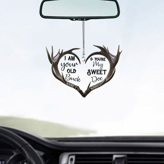 Old Buck Sweet Doe - Personalized Couple Hunting Transparent Car Ornament