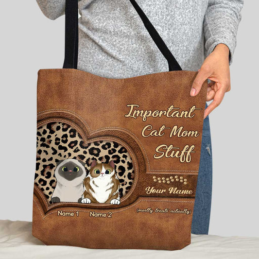 Important Cat Mom Stuff - Personalized Cat Tote Bag