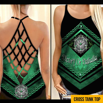 Victory or Valhalla Celtic Shield Maiden - Viking Cross Tank Top