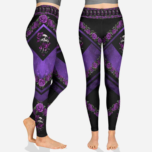 Love Skulls Purple Roses Leggings