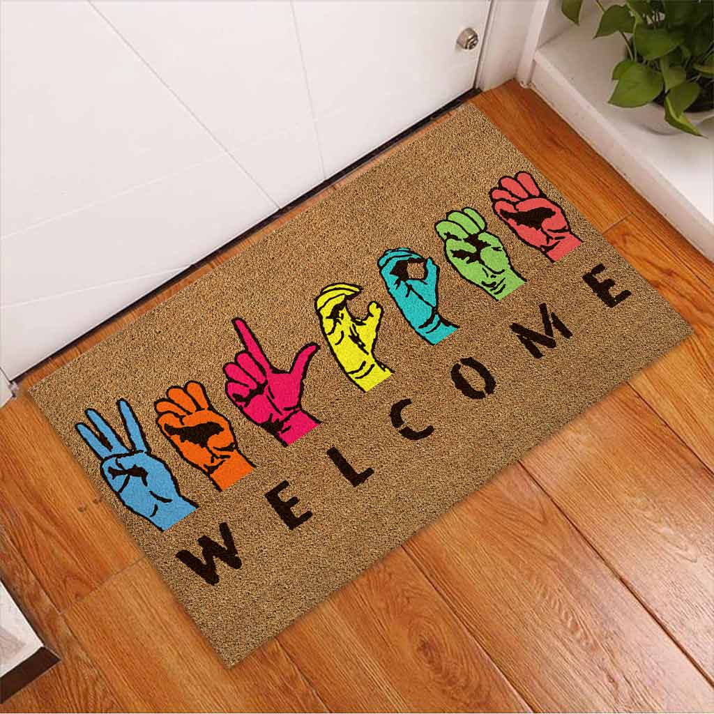 Welcome - American Sign Language Coir Pattern Print Doormat