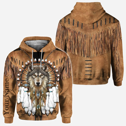 Indigenous - Personalized American Indian All Over T-shirt and Hoodie With Leather Pattern Print