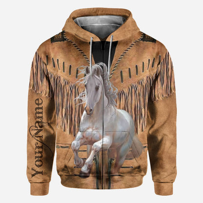 Love Horses - Personalized All Over T-shirt and Hoodie With Leather Pattern Print