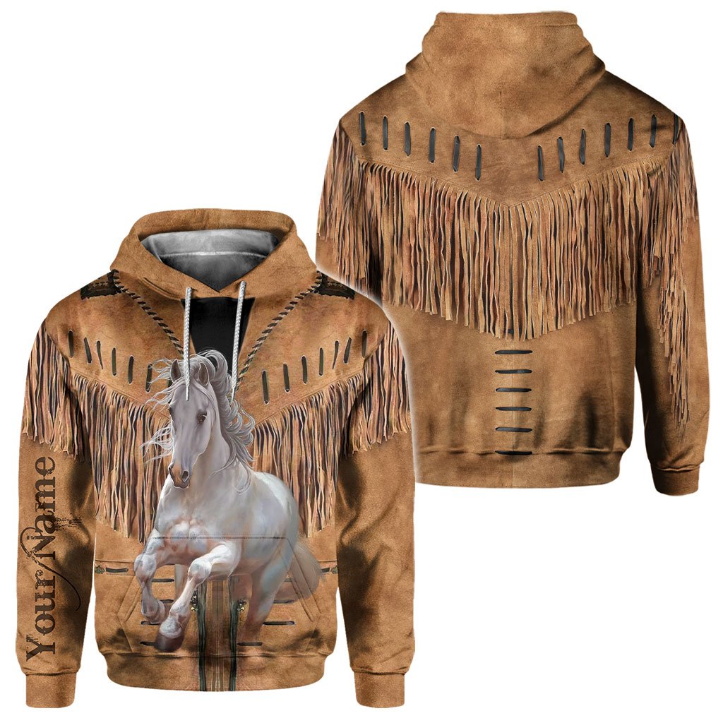 Love Horses - Personalized All Over T-shirt and Hoodie With Leather Pattern Print