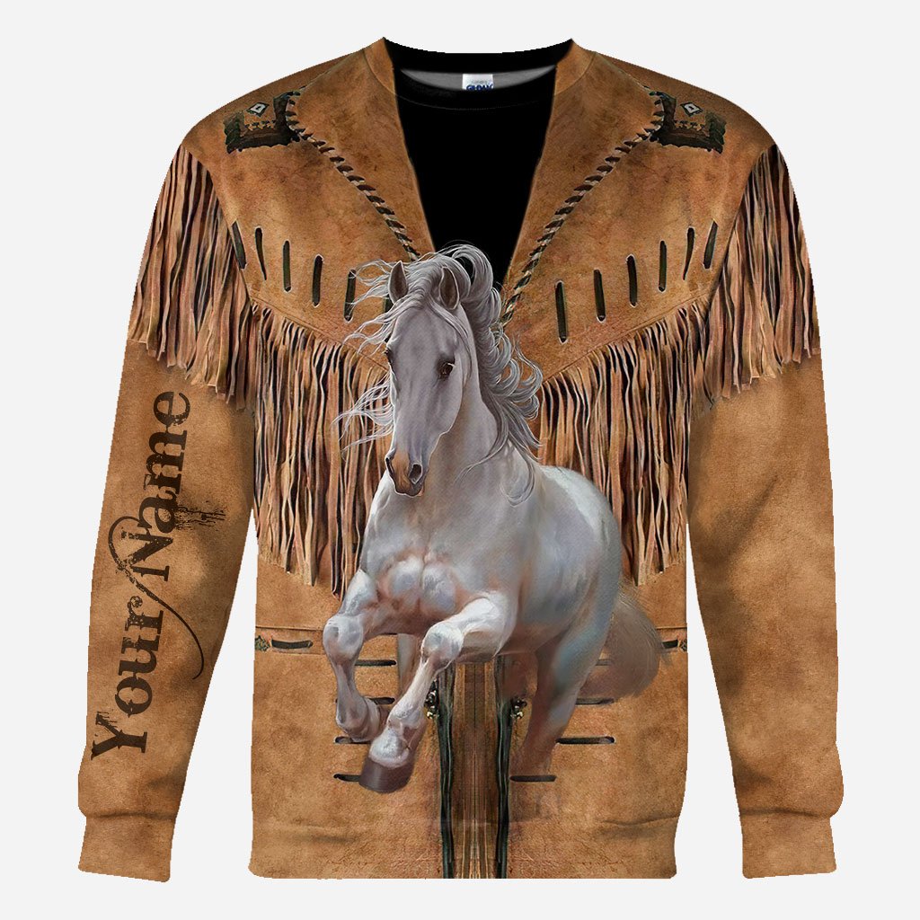 Love Horses - Personalized All Over T-shirt and Hoodie With Leather Pattern Print