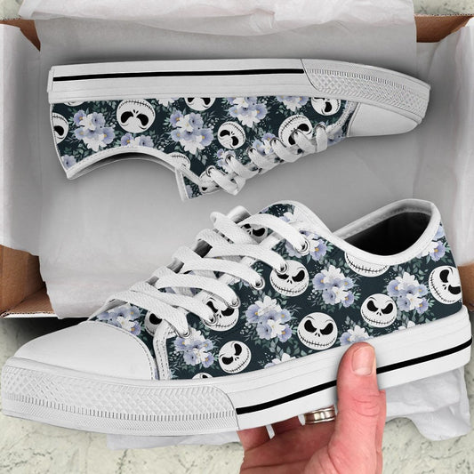 White Flowers Nightmare Low Top Shoes 0523