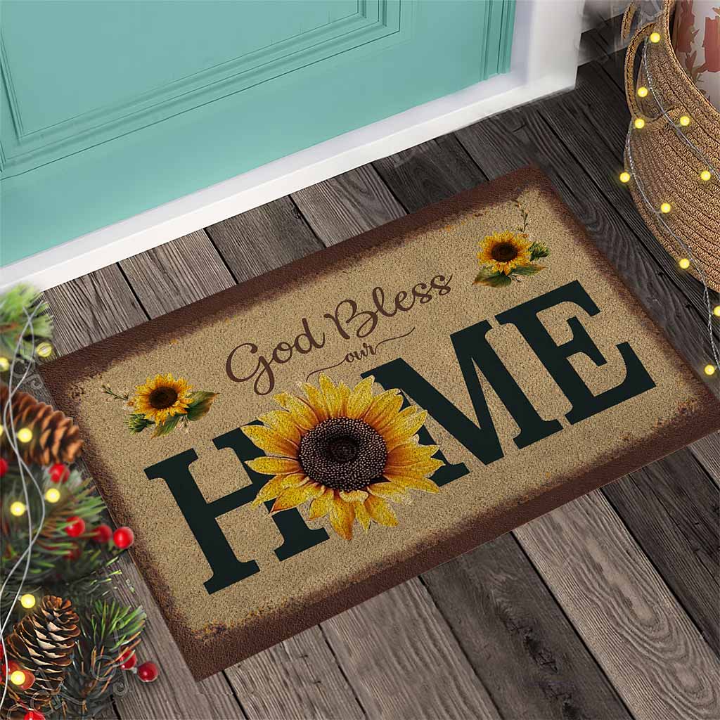 God Bless Our Home - Sunflower Doormat