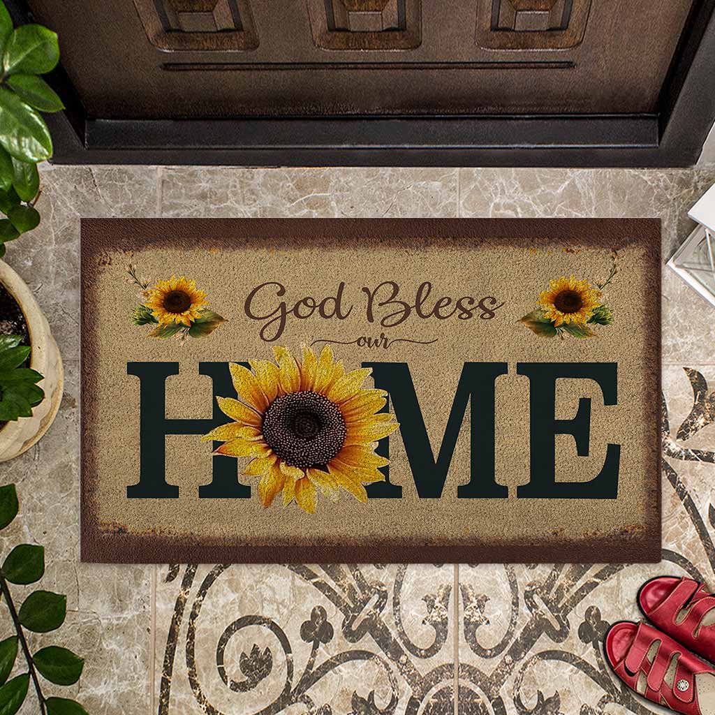 God Bless Our Home - Sunflower Doormat