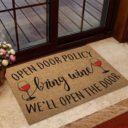 Open Door - Wine Coir Pattern Print Doormat