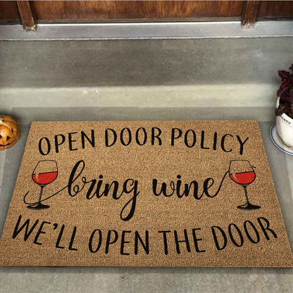 Open Door - Wine Coir Pattern Print Doormat