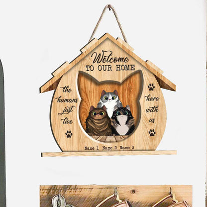 Welcome To Our House - Personalized Cat Wood Sign