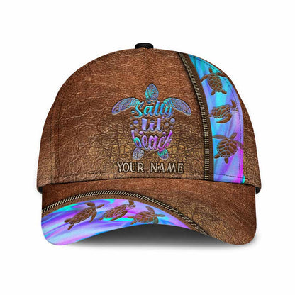 Salty Lil' Beach - Turtle Personalized Leather Pattern Print Cap