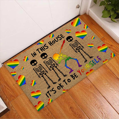 In This House It's Ok To Be Yourself - LGBT Support Coir Pattern Print Doormat