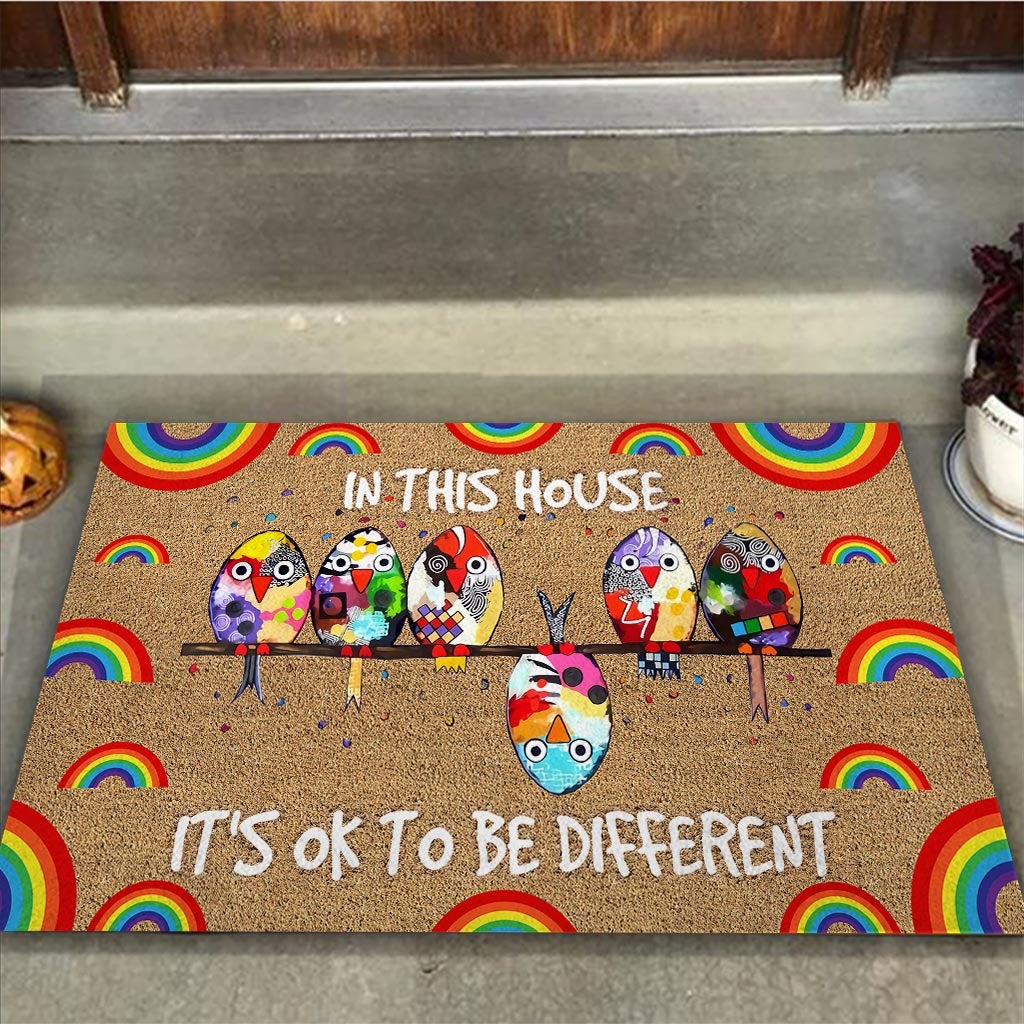 In This House It's Ok To Be Different - LGBT Support Coir Pattern Print Doormat