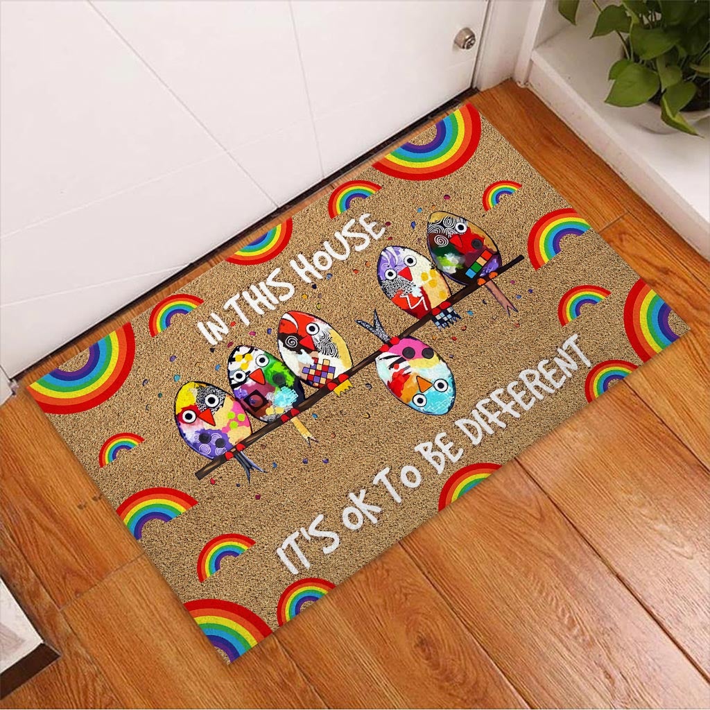 In This House It's Ok To Be Different - LGBT Support Coir Pattern Print Doormat