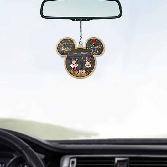 God Blessed The Broken Road Mouse Ears Couple - Personalized Car Ornament With 3D Pattern Print (Printed On Both Sides)