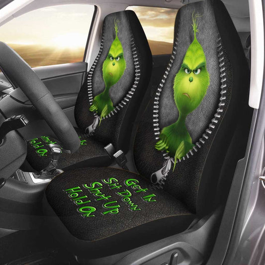 Get In Sit Down Shut Up Hold On Mischief - Seat Covers With Leather Pattern Print