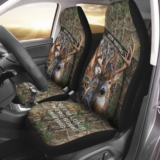 Deer Hunting - Seat Covers With Leather Pattern Print