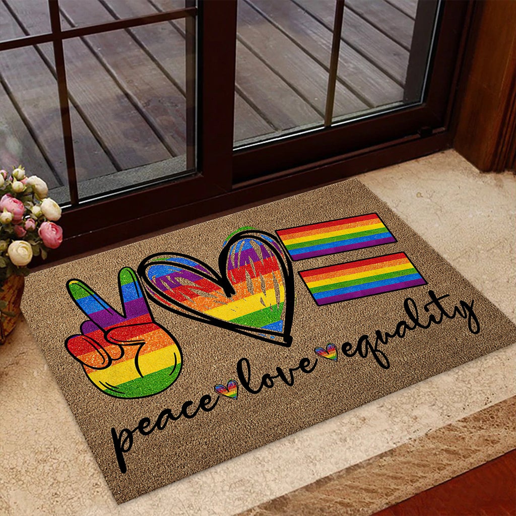 Peace Love Pride - LGBT Support Coir Pattern Print Doormat