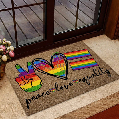 Peace Love Pride - LGBT Support Coir Pattern Print Doormat