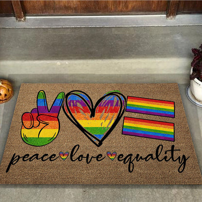 Peace Love Pride - LGBT Support Coir Pattern Print Doormat