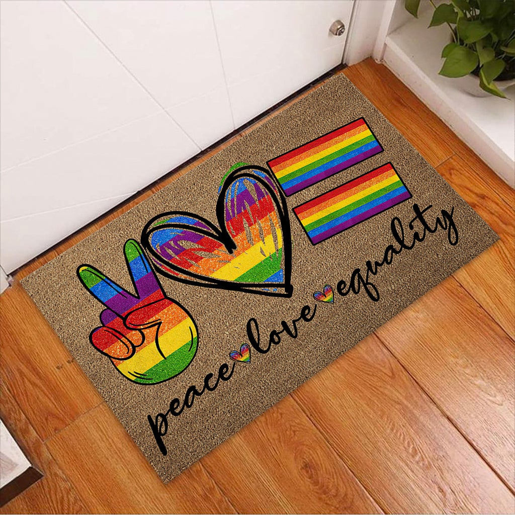 Peace Love Pride - LGBT Support Coir Pattern Print Doormat