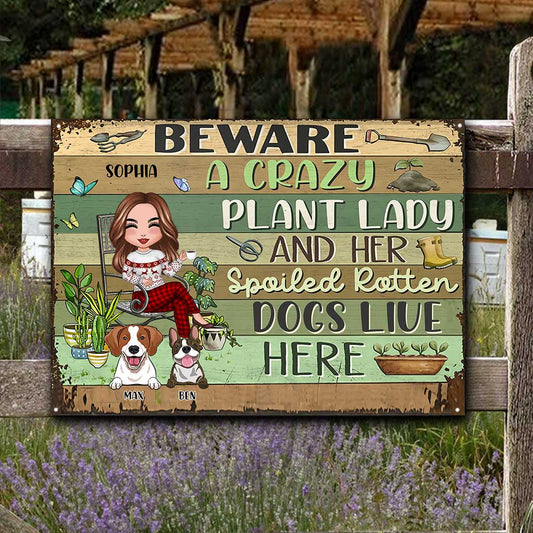 Be Aware A Crazy Plant Lady - Personalized Christmas Gardening Rectangle Metal Sign