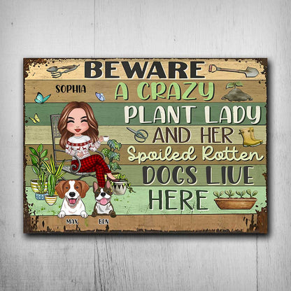 Be Aware A Crazy Plant Lady - Personalized Christmas Gardening Rectangle Metal Sign