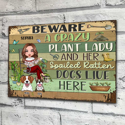 Be Aware A Crazy Plant Lady - Personalized Christmas Gardening Rectangle Metal Sign