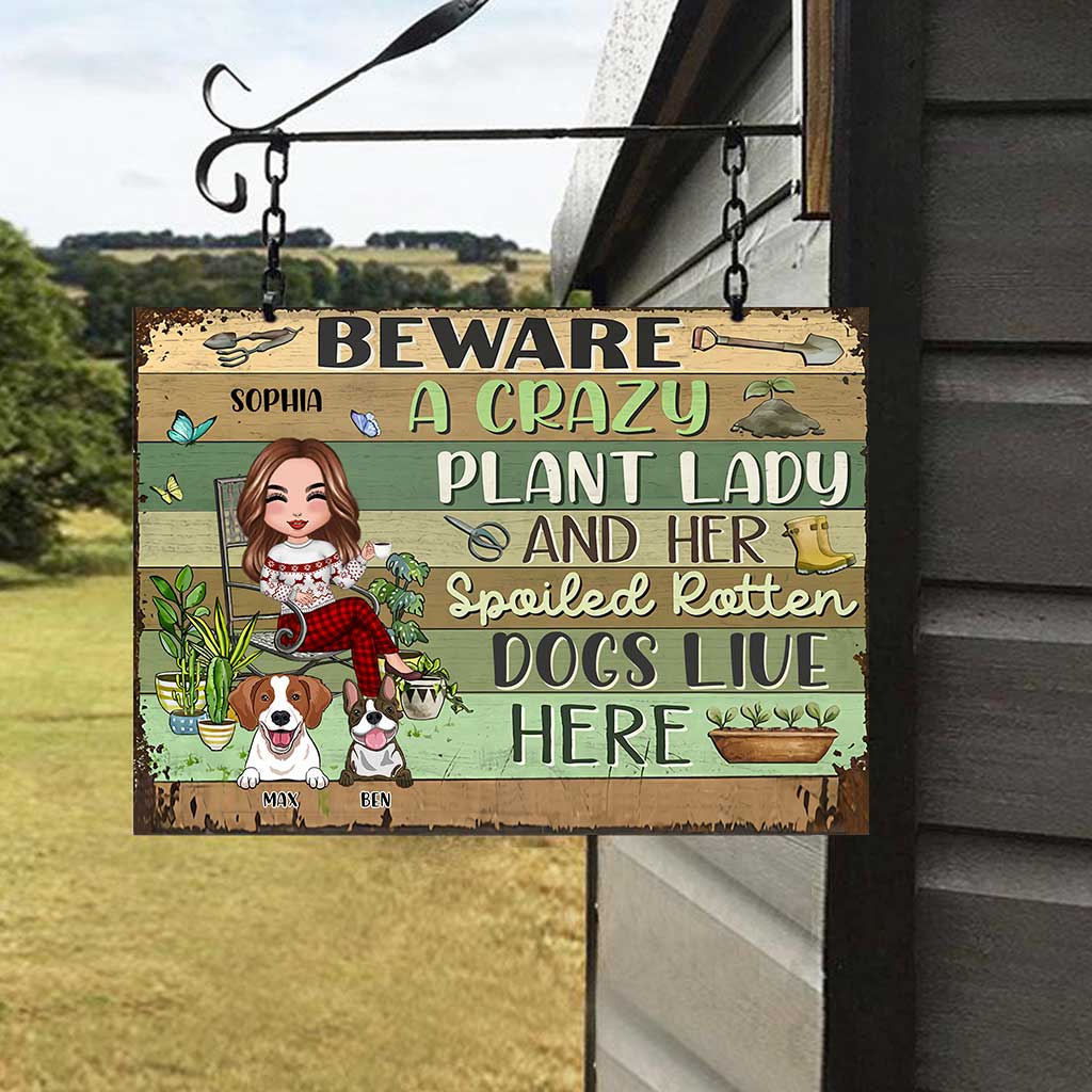 Be Aware A Crazy Plant Lady - Personalized Christmas Gardening Rectangle Metal Sign