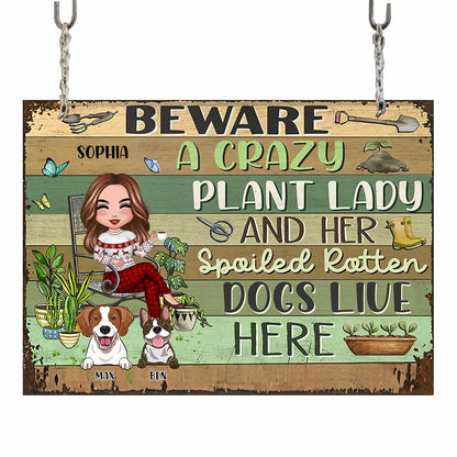 Be Aware A Crazy Plant Lady - Personalized Christmas Gardening Rectangle Metal Sign