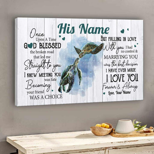 God Blessed The Broken Road - Personalized Couple Turtle Canvas And Poster