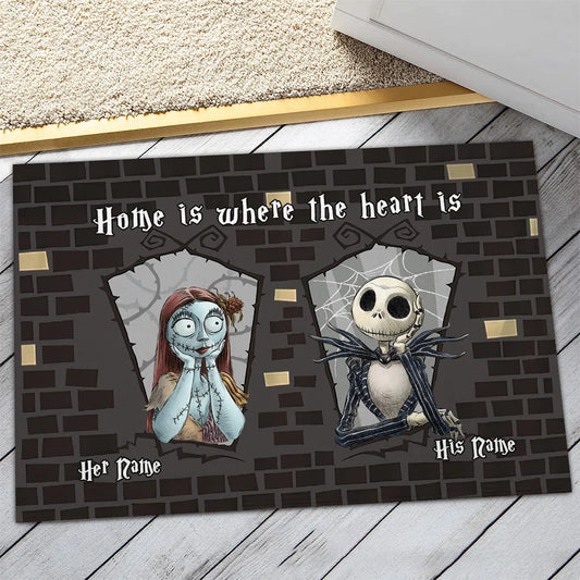 Home Is Where The Heart Is - Personalized Couple Nightmare Doormat