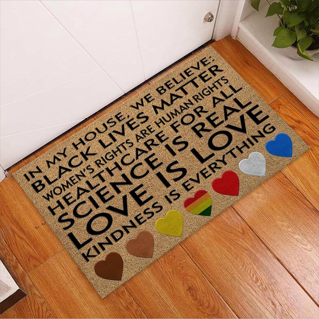 In This House We Believe - LGBT Support Coir Pattern Print Doormat