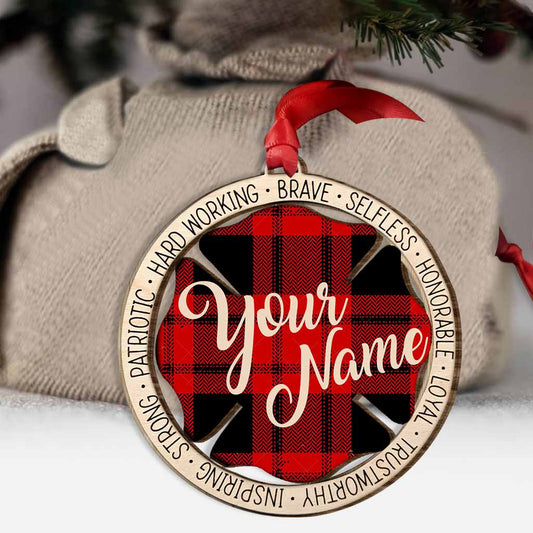 Our Hero Back The Red - Personalized Firefighter Layered Wood Ornament